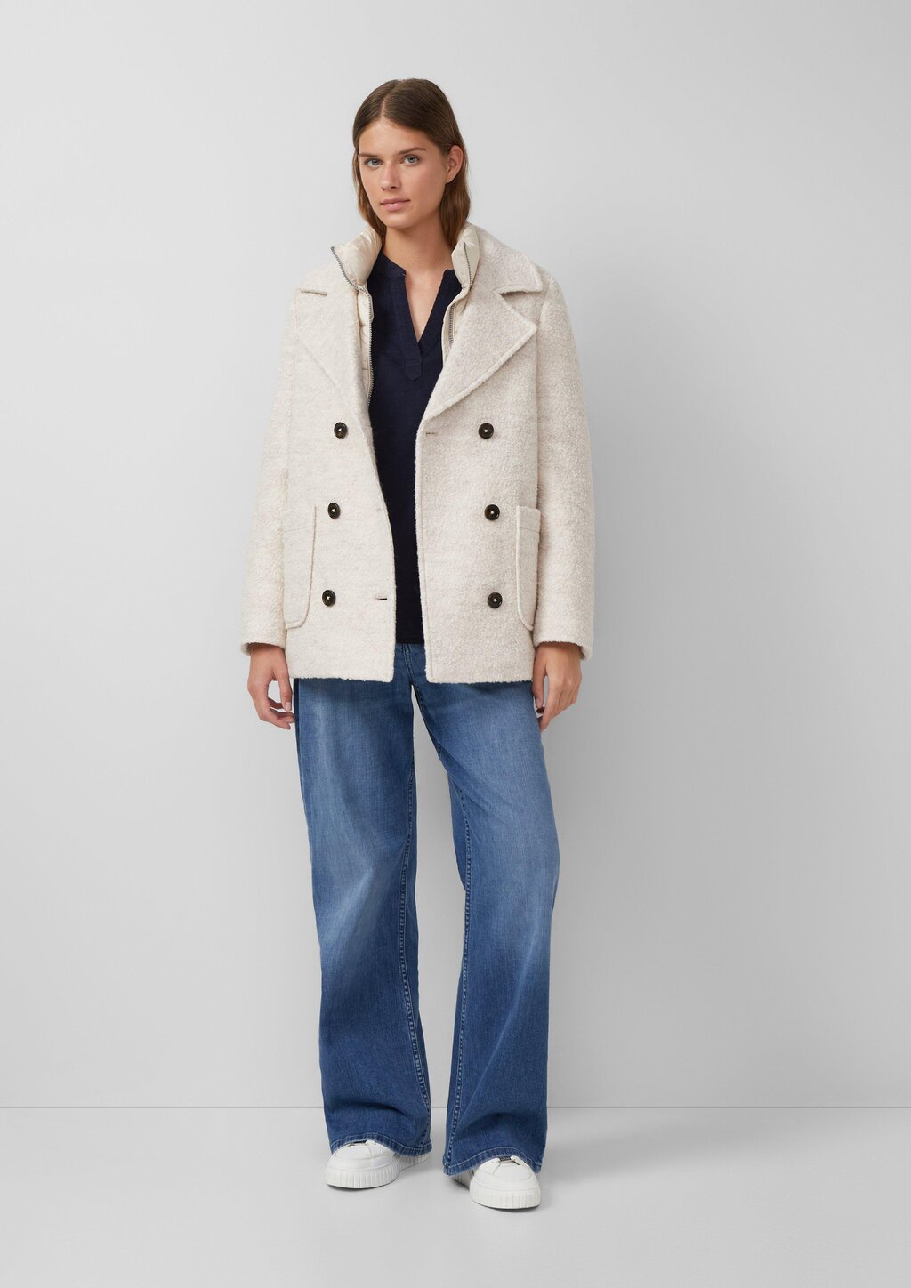 Feincord-Bluse mit Turn-up und Raffung am Rücken