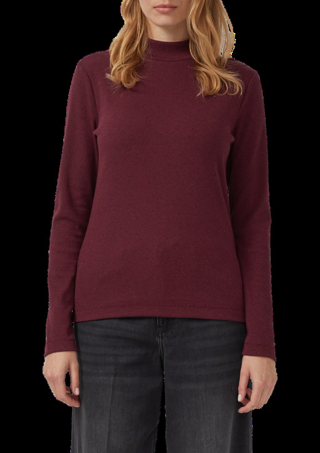 Geripptes Longsleeve im Slim Fit mit Stehkragen