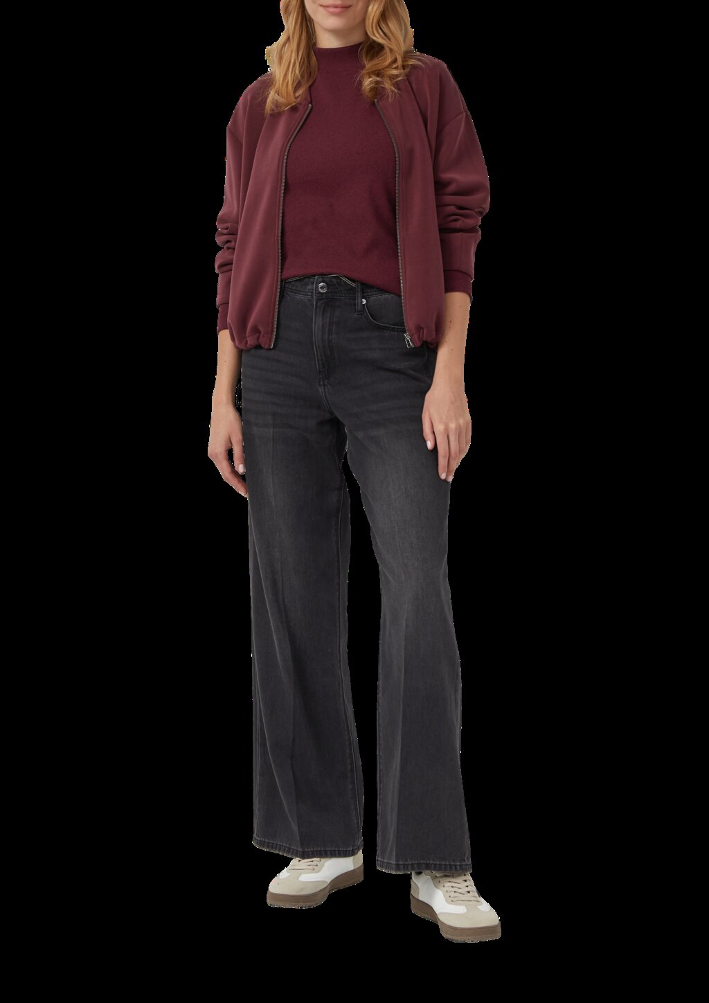 Geripptes Longsleeve im Slim Fit mit Stehkragen