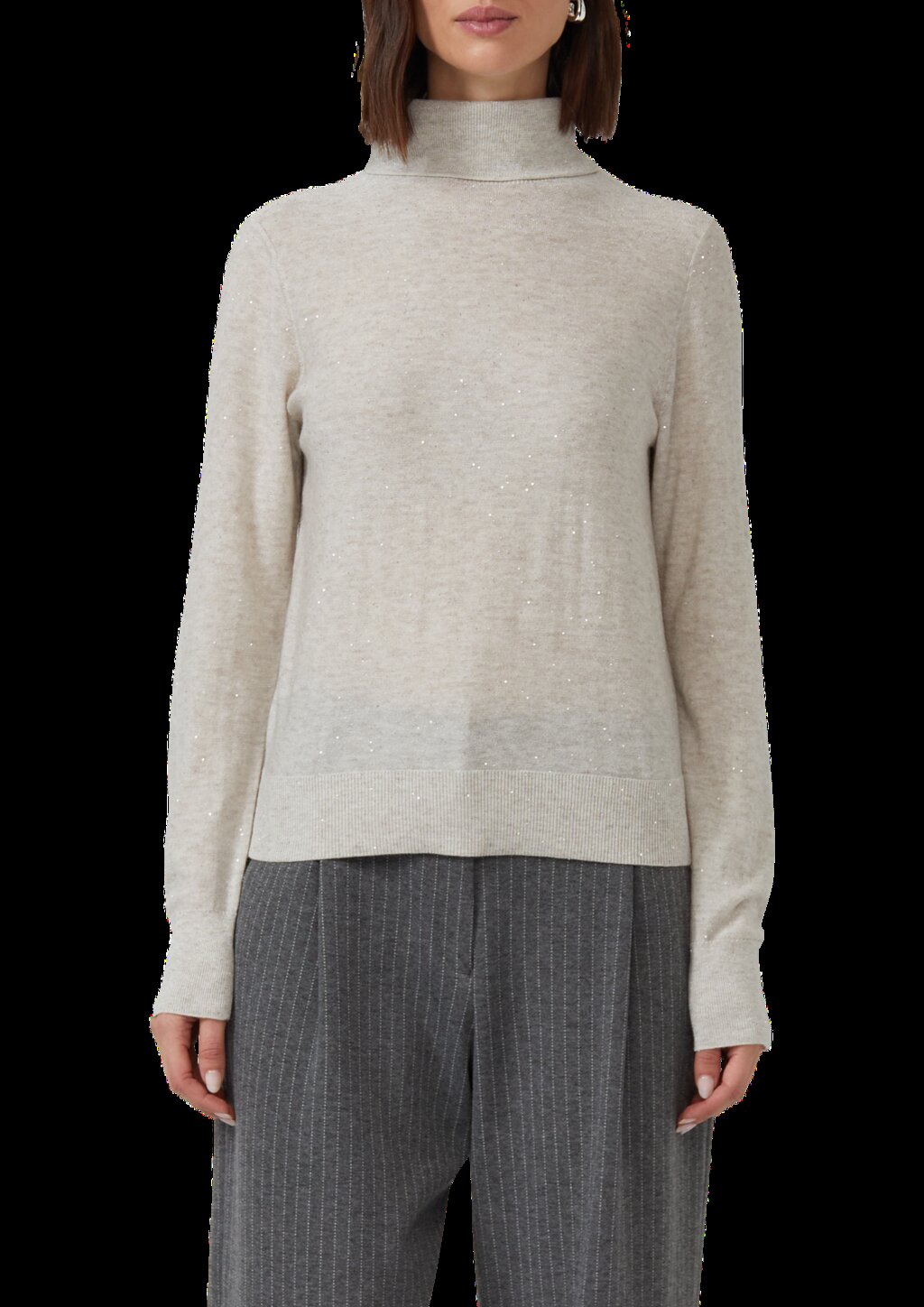 Rollkragenpullover mit feinen Pailletten
