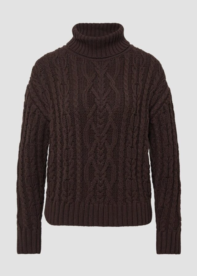 Strickpullover mit Rollkragen und Zopfmuster