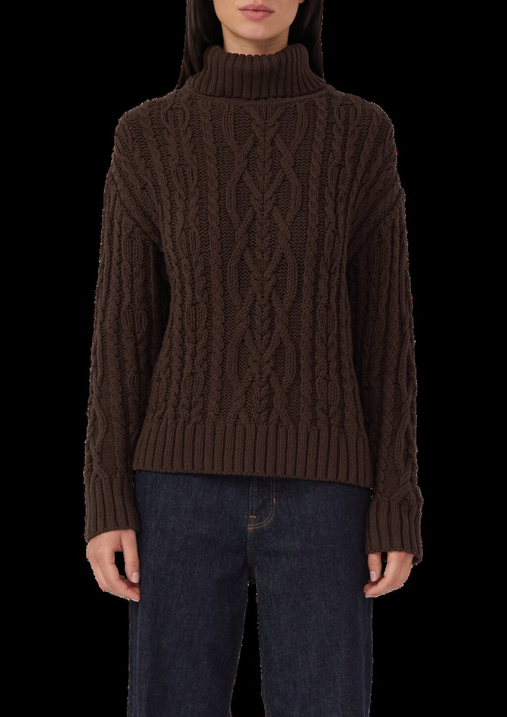 Strickpullover mit Rollkragen und Zopfmuster