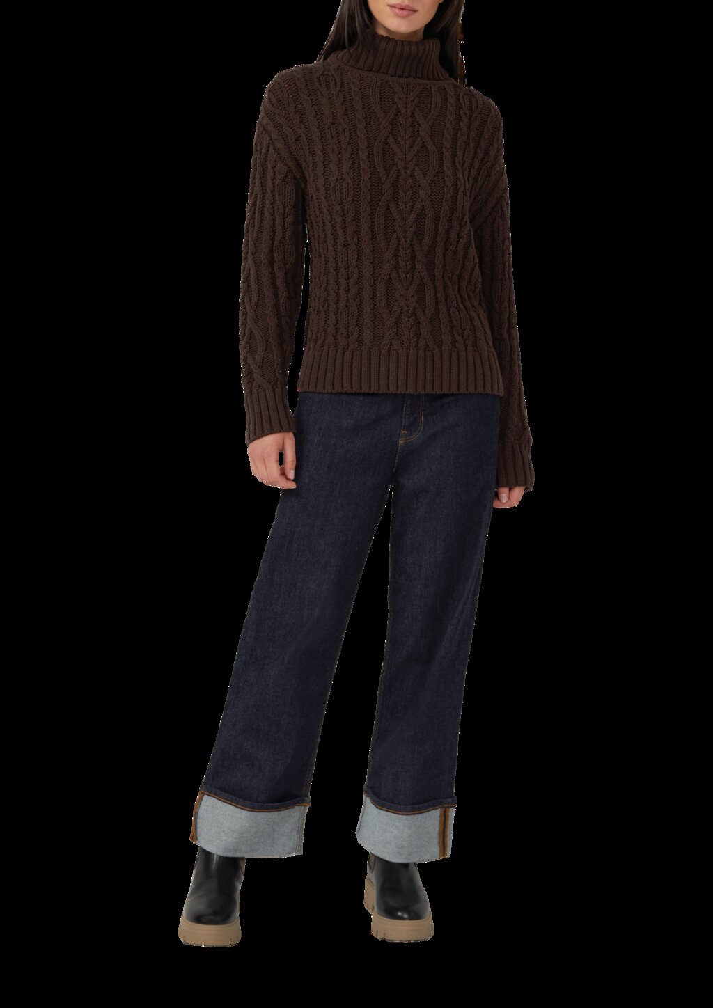 Strickpullover mit Rollkragen und Zopfmuster