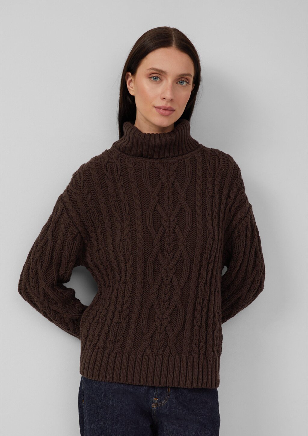 Strickpullover mit Rollkragen und Zopfmuster