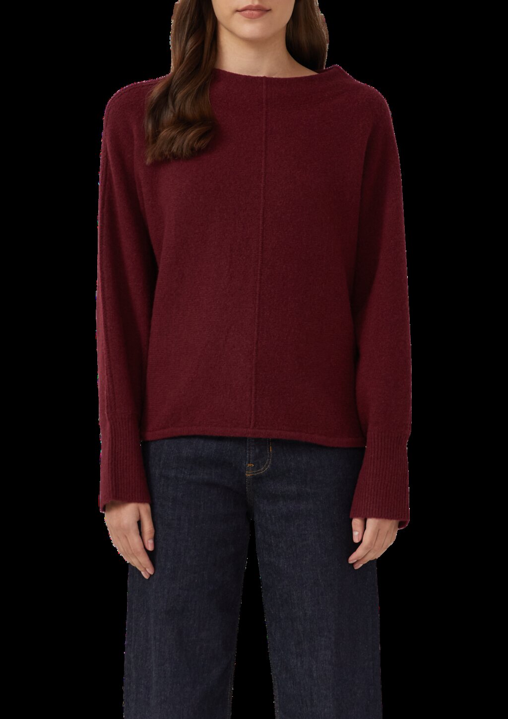 Strickpullover mit Stehkragen und Fledermausärmeln