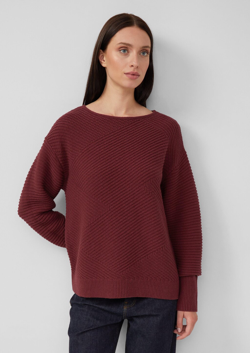 Strukturierter Strickpullover in Oversize mit Rippbündchen