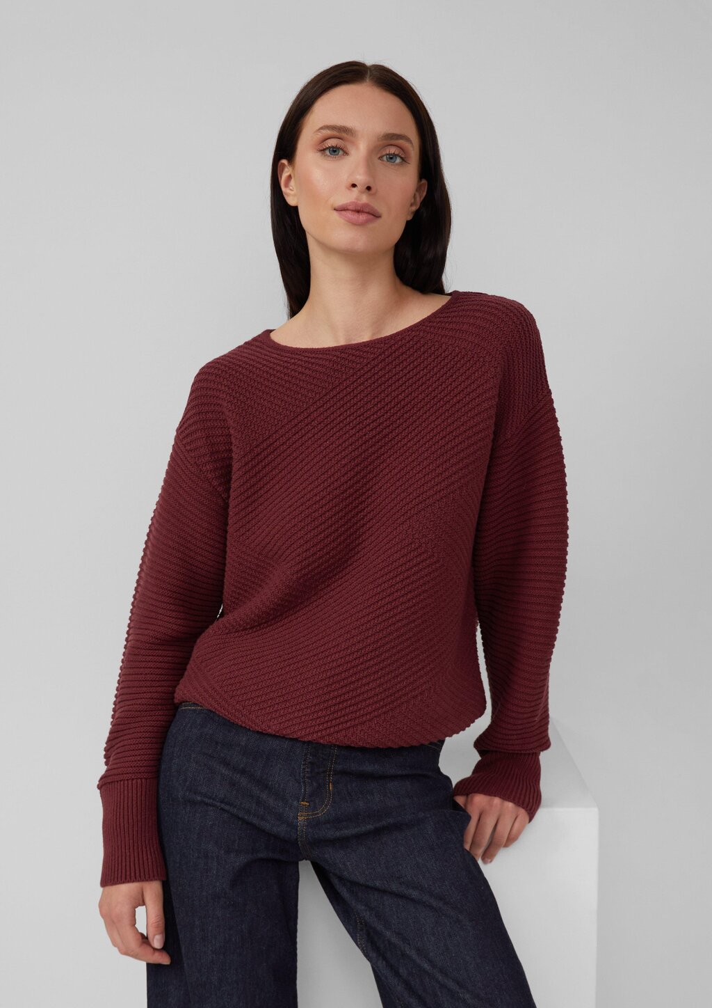 Strukturierter Strickpullover in Oversize mit Rippbündchen
