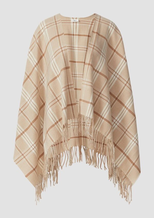 Karierter Poncho mit Fransen