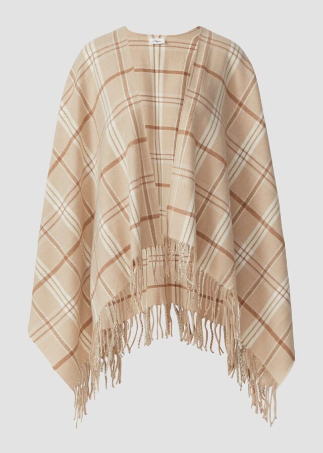 Karierter Poncho mit Fransen