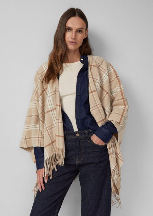 Karierter Poncho mit Fransen