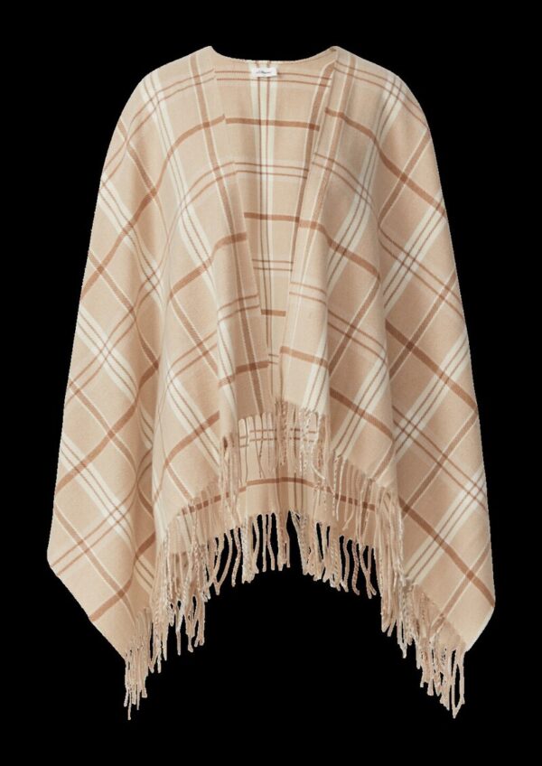 Karierter Poncho mit Fransen