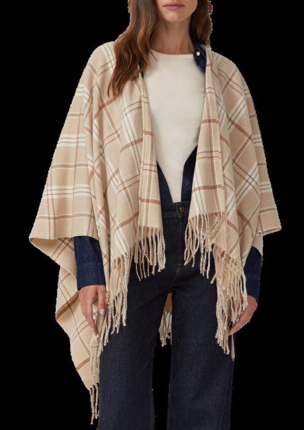 Karierter Poncho mit Fransen
