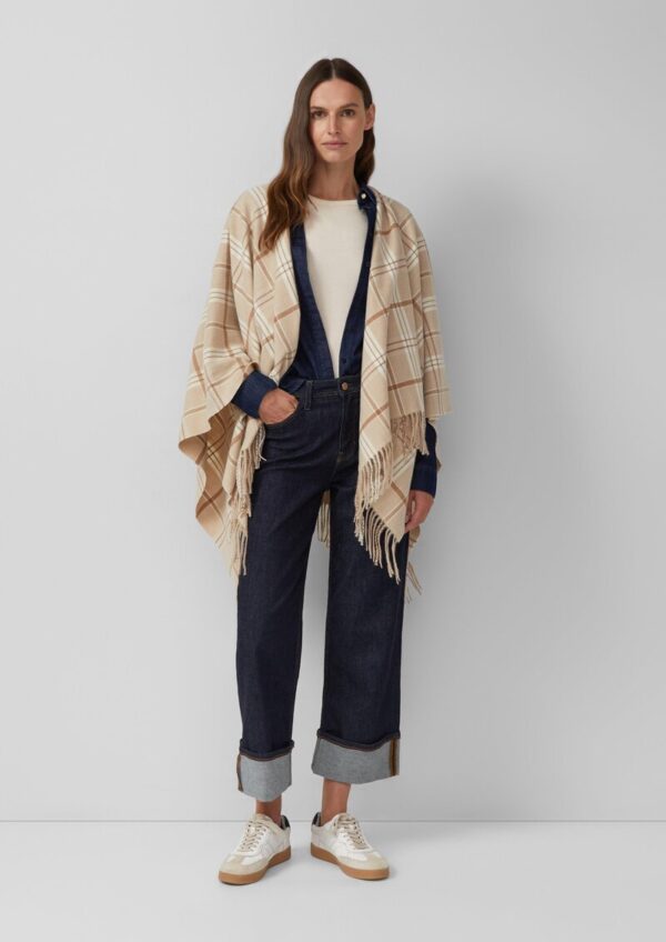 Karierter Poncho mit Fransen