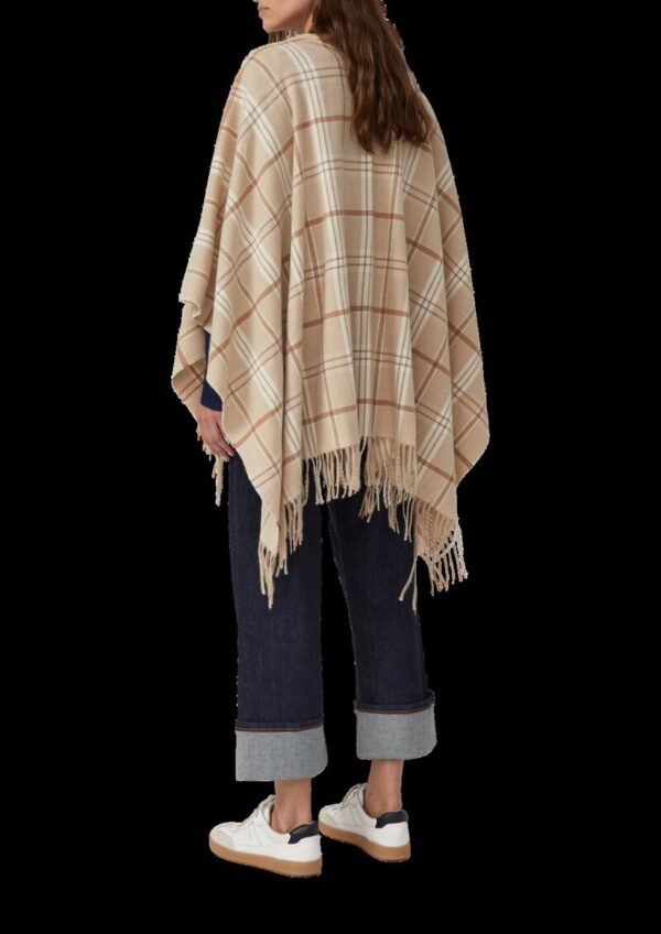 Karierter Poncho mit Fransen