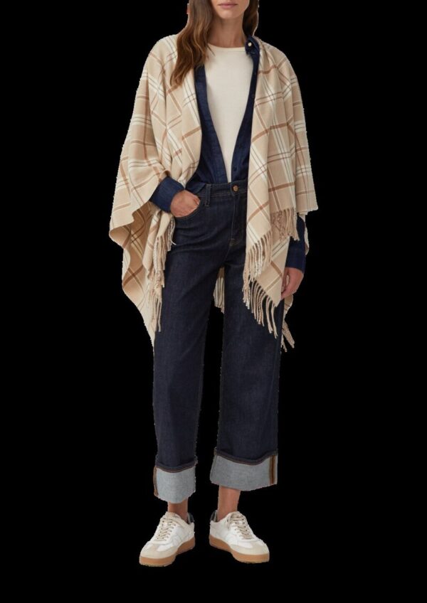 Karierter Poncho mit Fransen