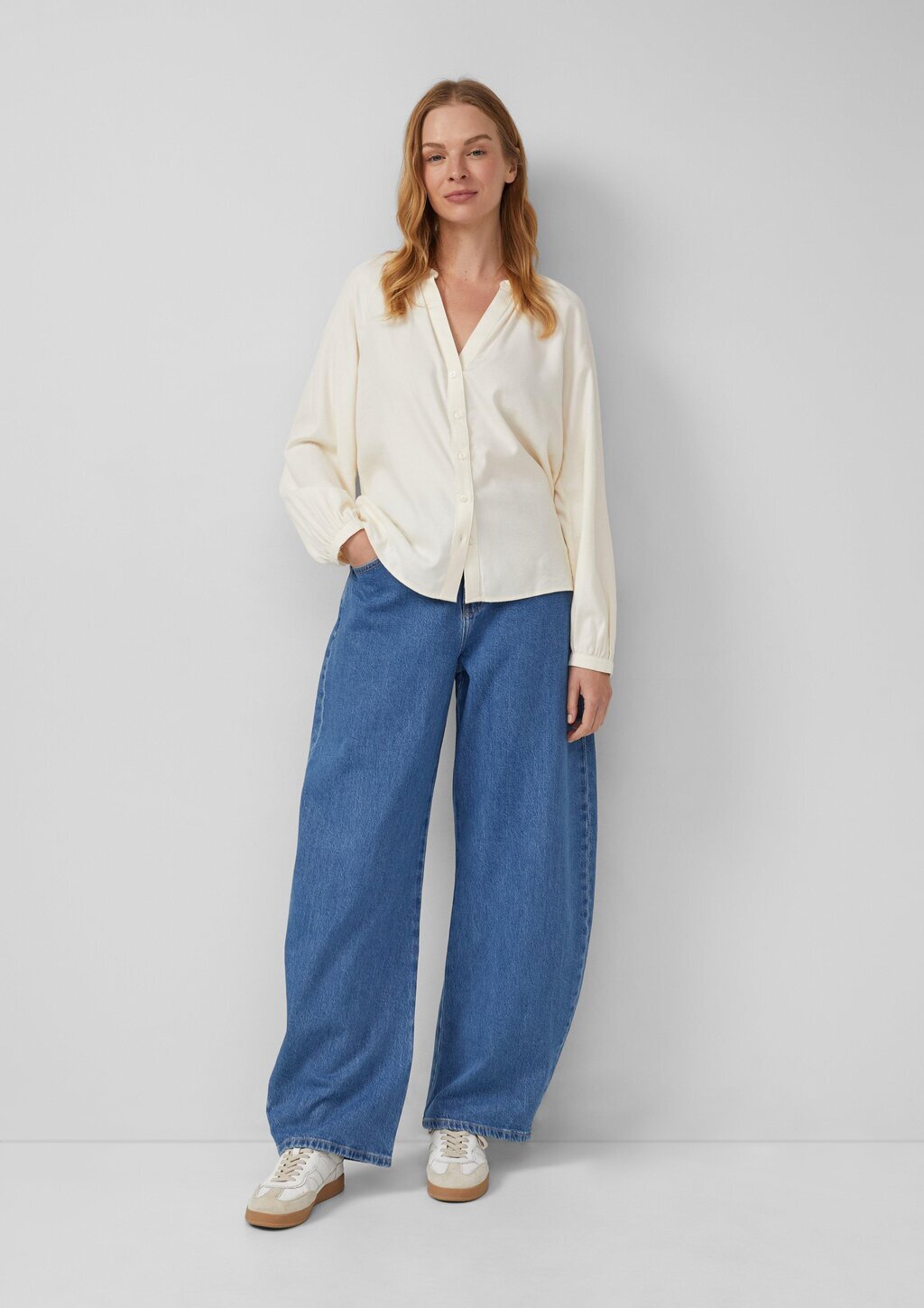 Flanell-Bluse im Relaxed Fit mit Raffung