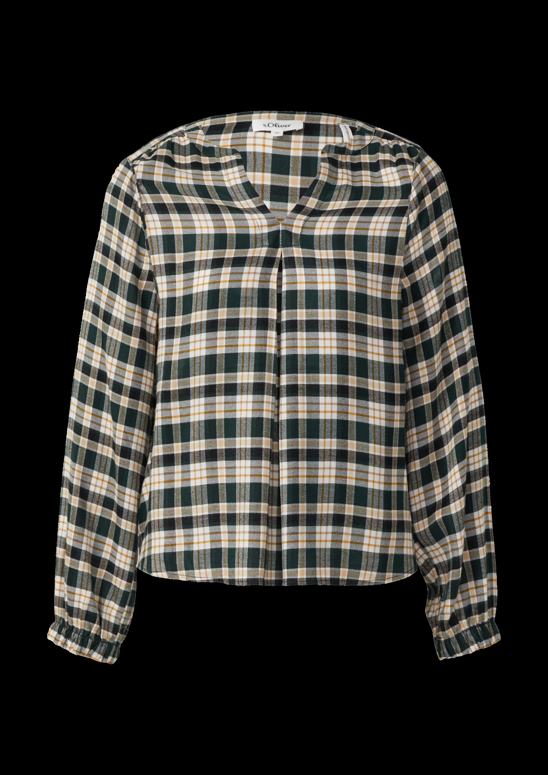 Karo-Bluse mit Faltendetail und elastischen Ärmelbündchen