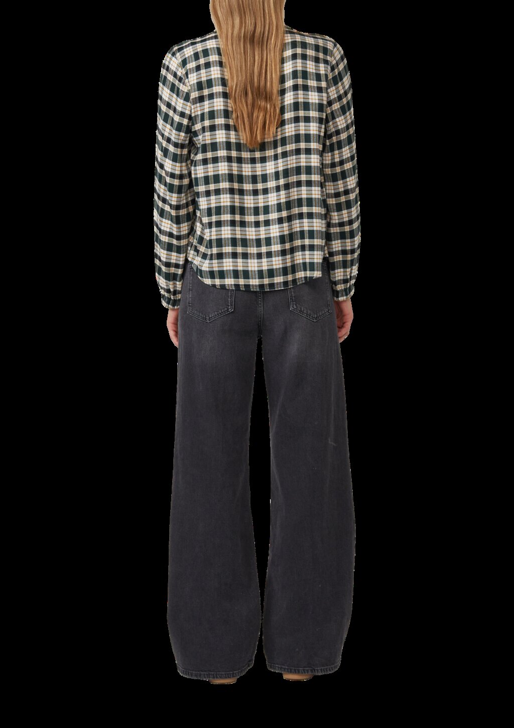 Karo-Bluse mit Faltendetail und elastischen Ärmelbündchen