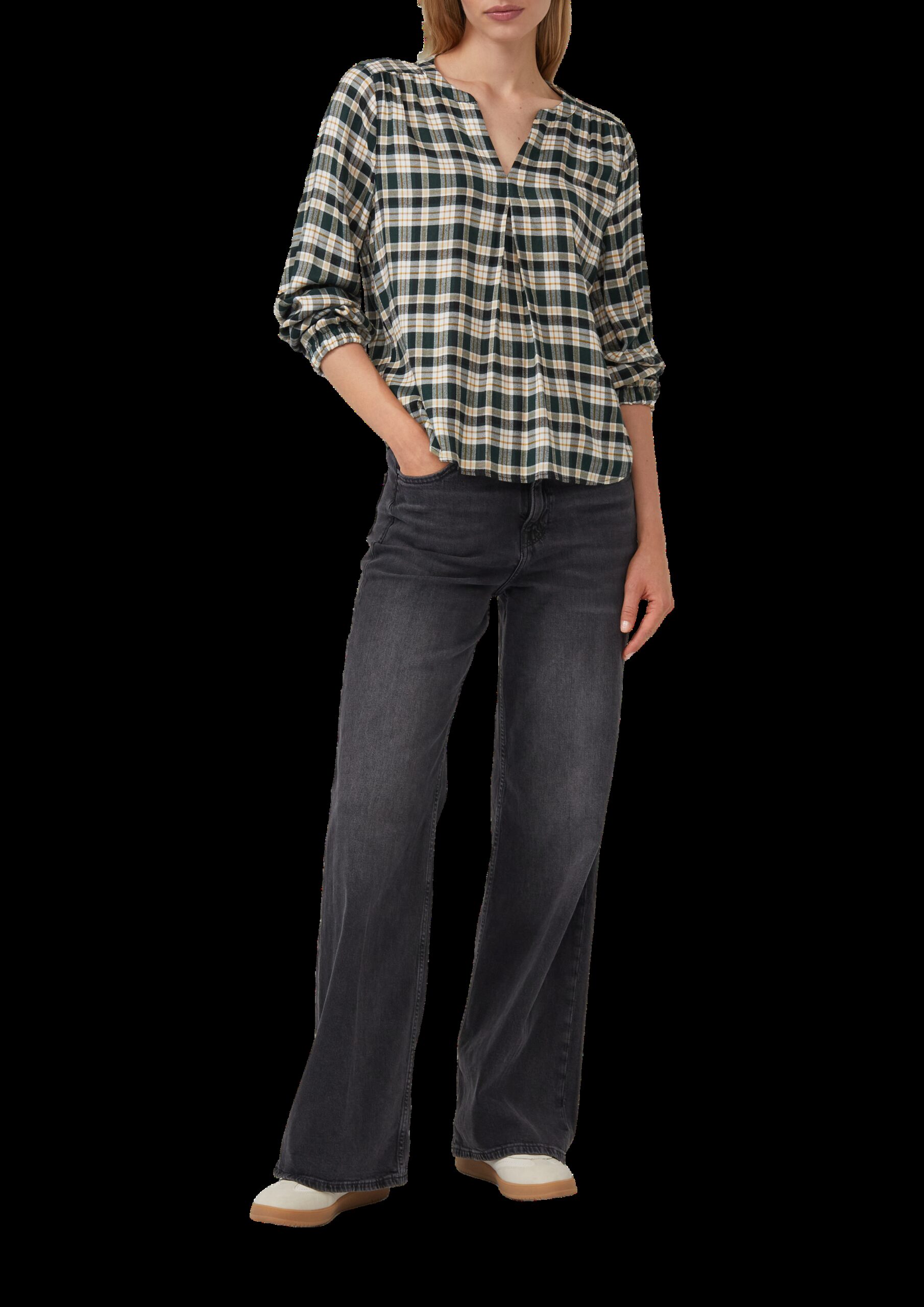 Karo-Bluse mit Faltendetail und elastischen Ärmelbündchen