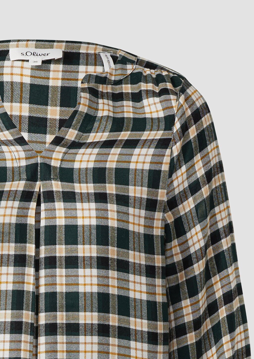 Karo-Bluse mit Faltendetail und elastischen Ärmelbündchen