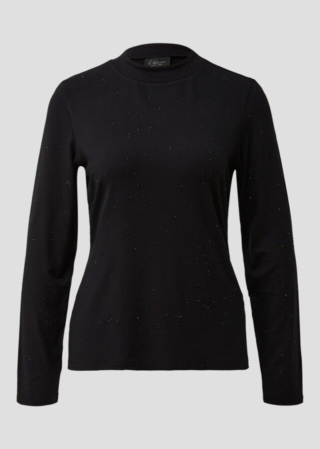 Langarm-Shirt aus Viskose-Jersey mit Schmucksteinen