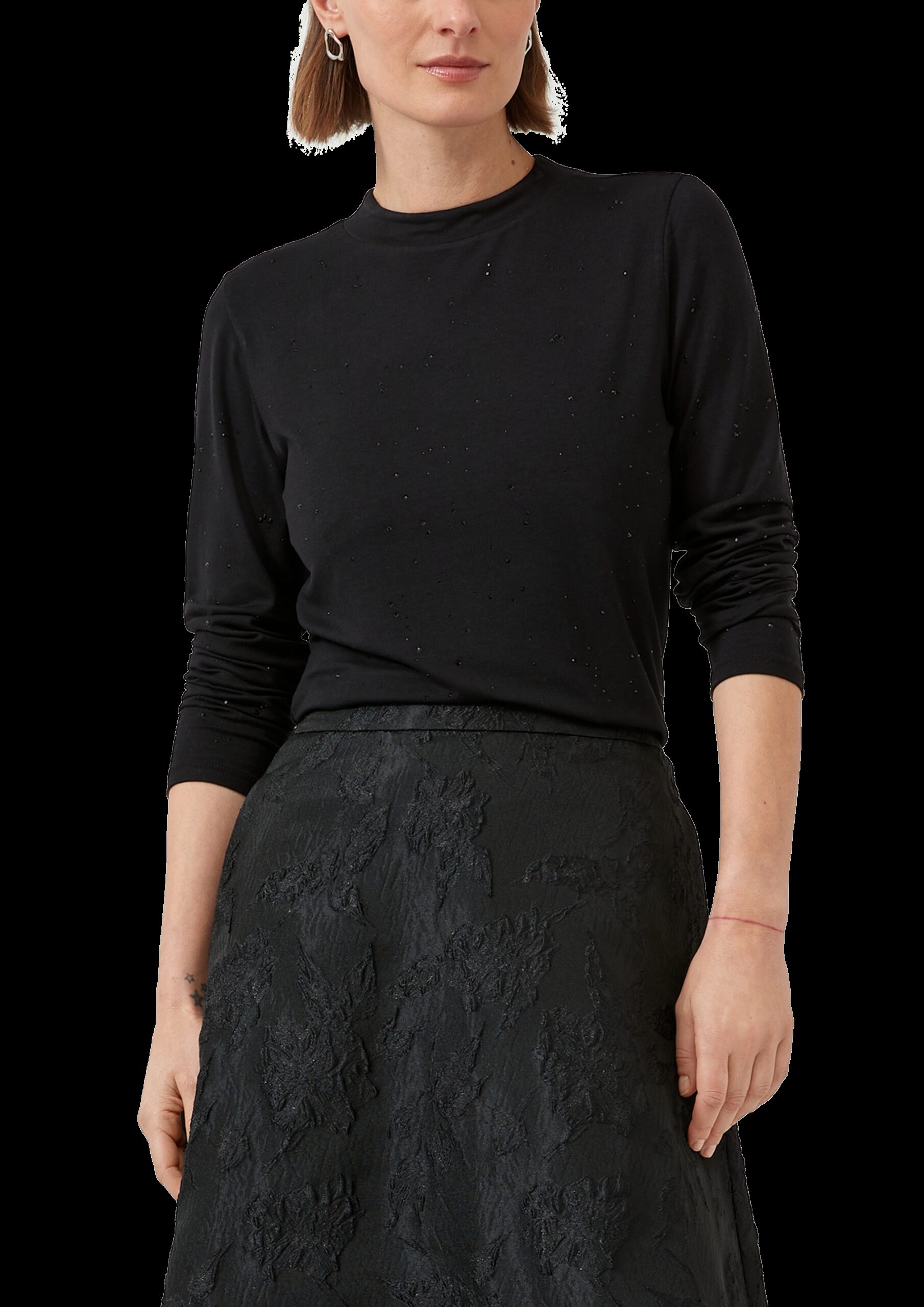 Langarm-Shirt aus Viskose-Jersey mit Schmucksteinen