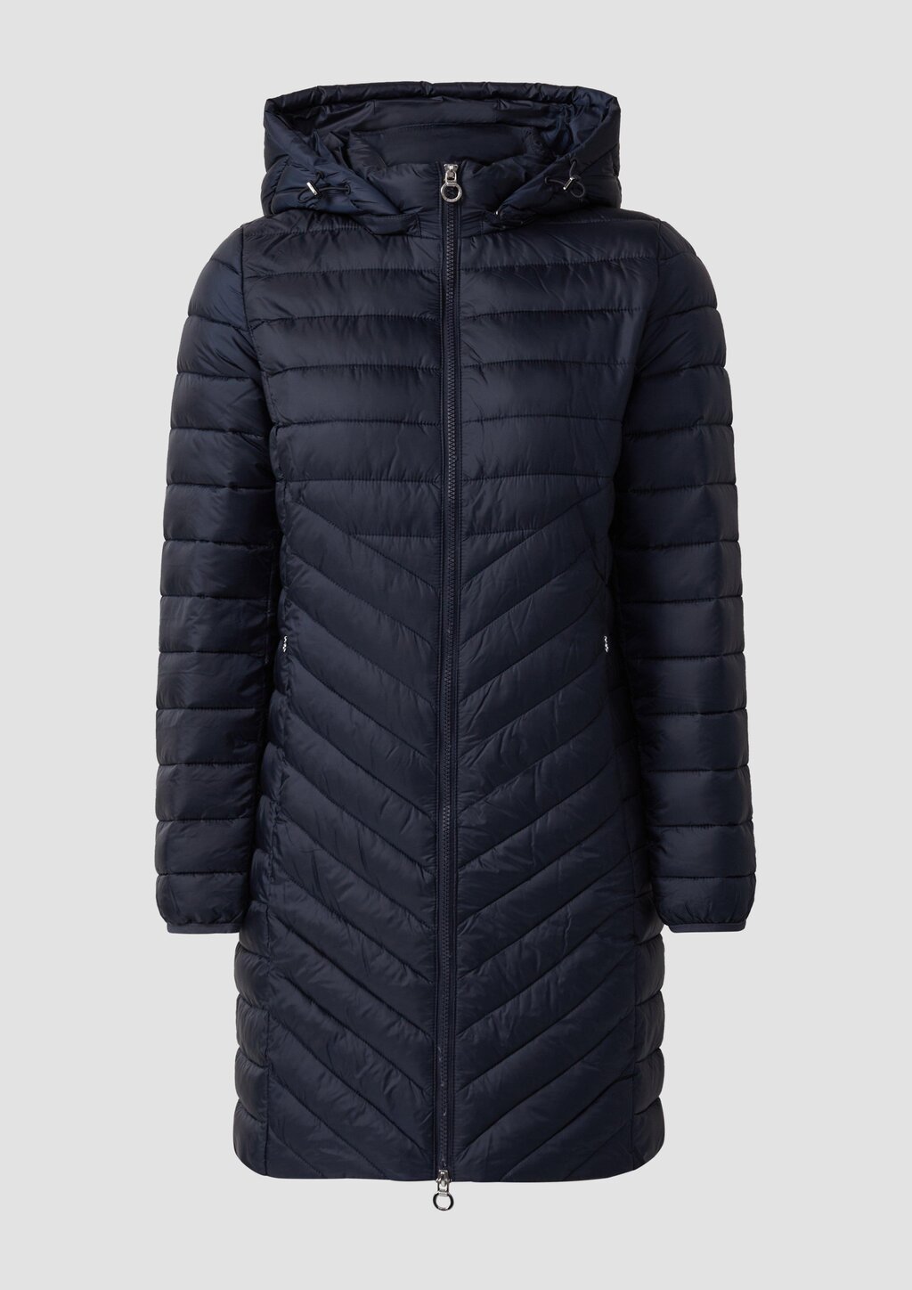 Packbarer leichter Mantel mit Zwei-Wege-Reißverschluss und abnehmbarer Kapuze