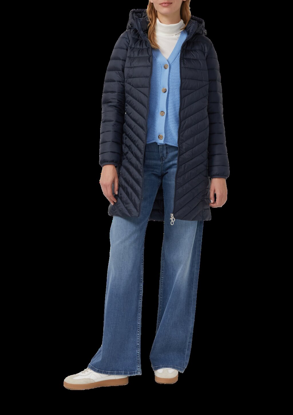 Packbarer leichter Mantel mit Zwei-Wege-Reißverschluss und abnehmbarer Kapuze