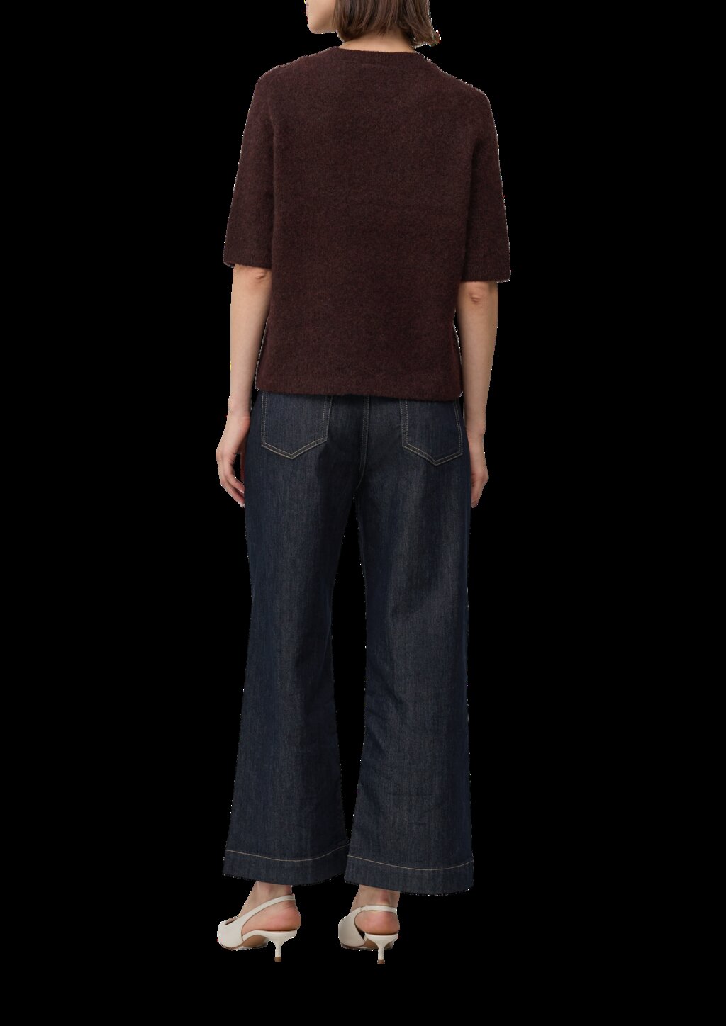 Softer Kurzarm-Pullover aus Wollmix mit Schmuck-Detail