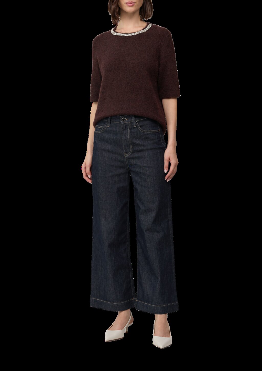 Softer Kurzarm-Pullover aus Wollmix mit Schmuck-Detail