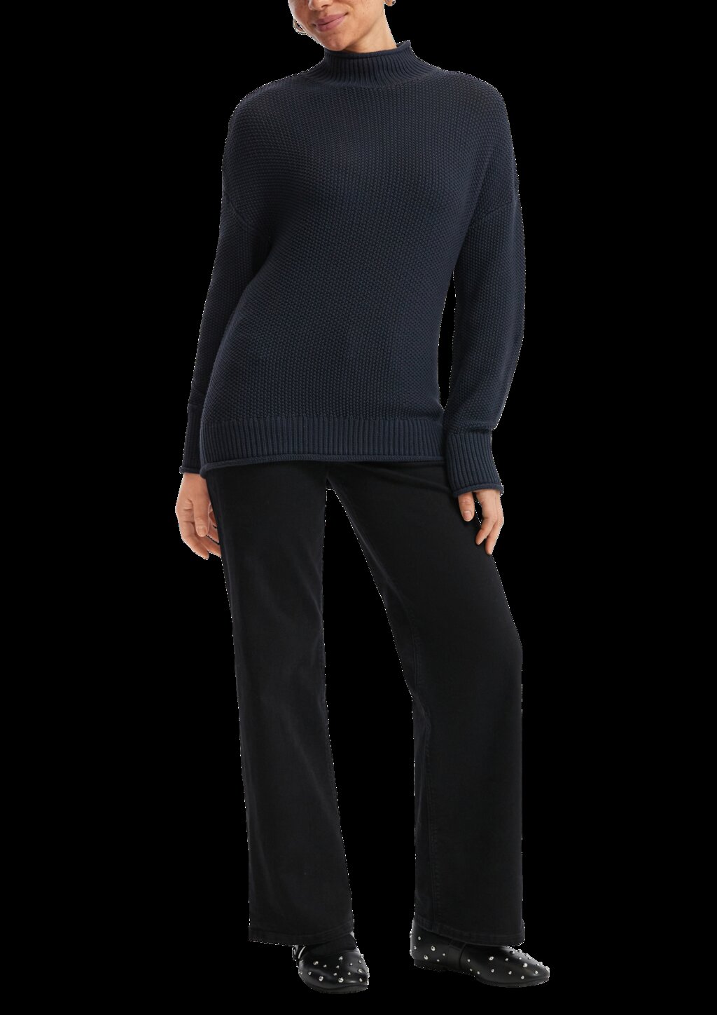 Strickpullover mit Stehkragen aus Baumwollmix