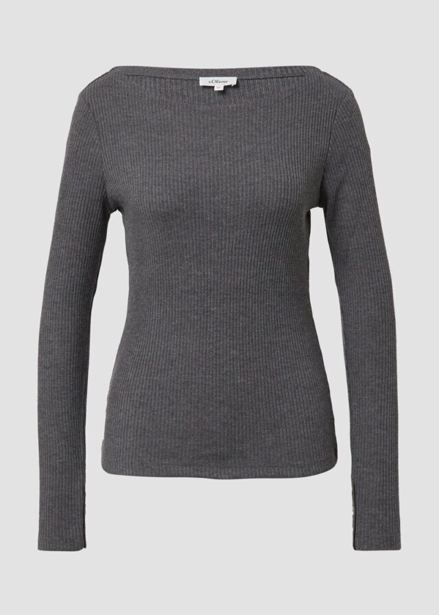 Geripptes Langarmshirt mit Knopf-Detail am Arm