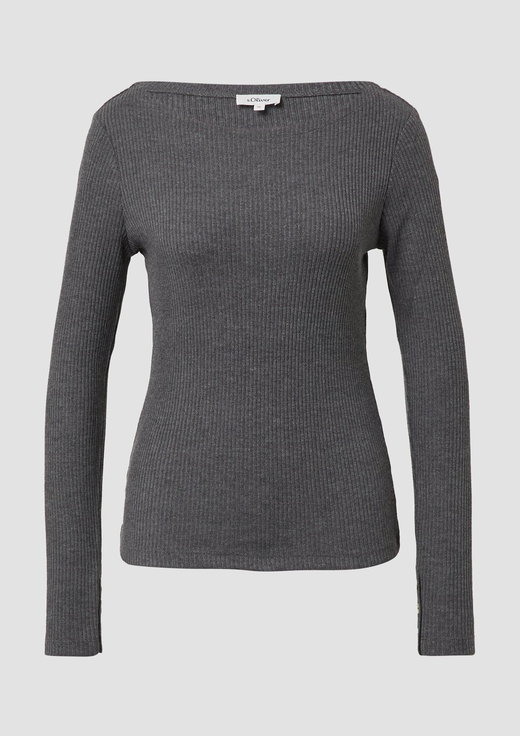 Geripptes Langarmshirt mit Knopf-Detail am Arm