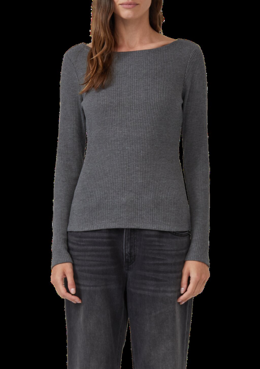 Geripptes Langarmshirt mit Knopf-Detail am Arm