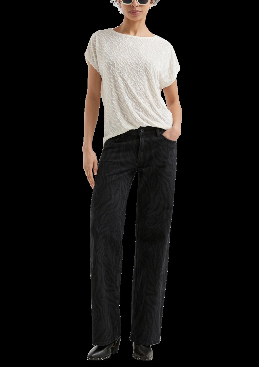 Leicht transparentes Oversize-Shirt mit Ausbrennermuster