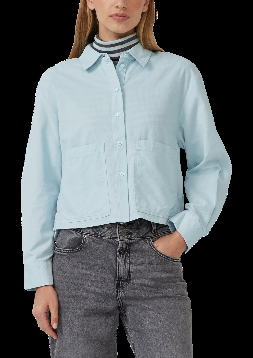 Verkürzte Feincord-Bluse mit aufgesetzten Taschen