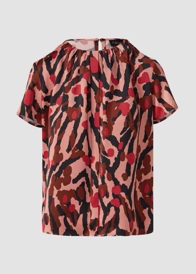 Kurzarm-Bluse mit Raffung und Blende