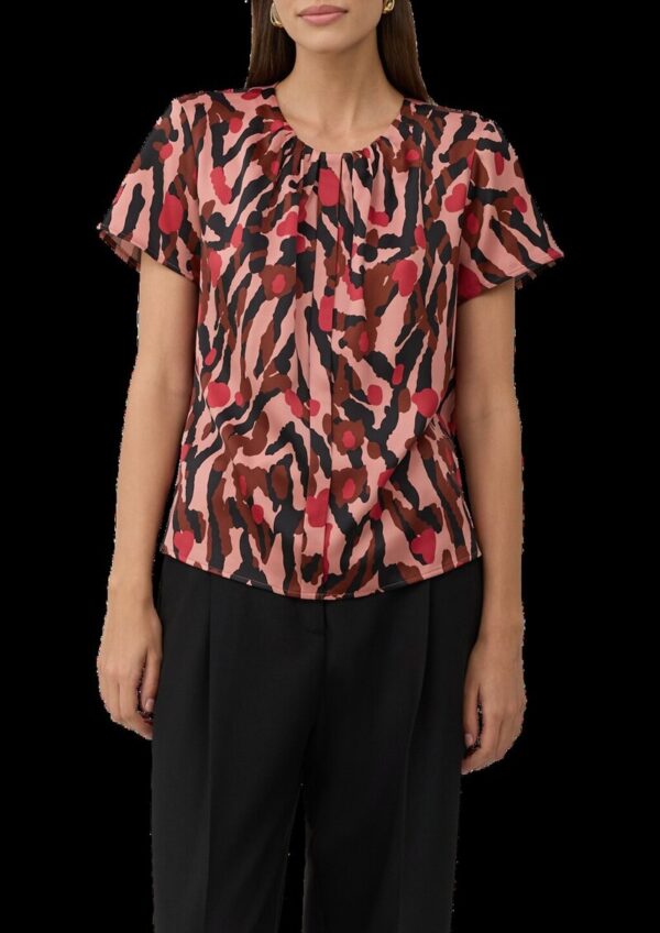 Kurzarm-Bluse mit Raffung und Blende