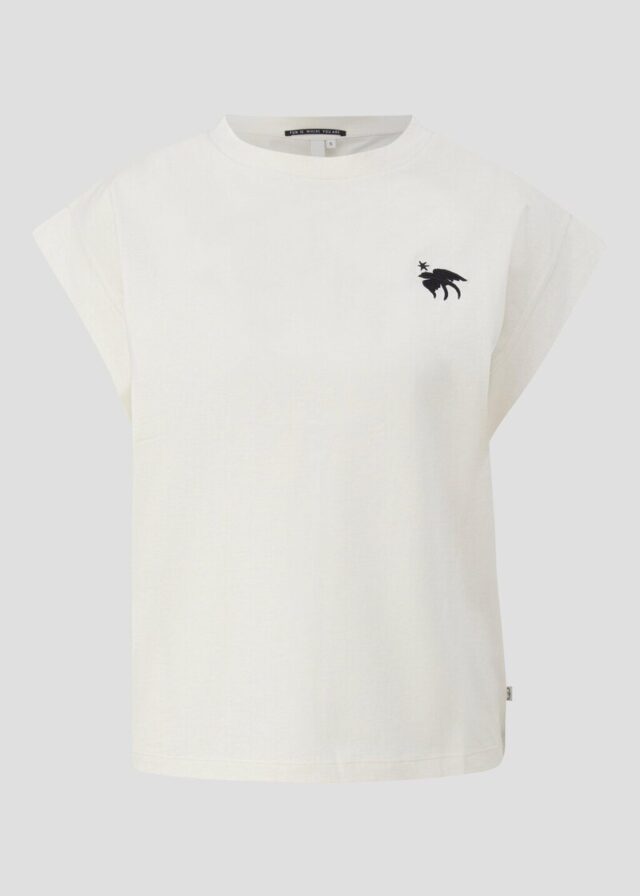 T-Shirt mit überschnittenen Schultern und Stickerei