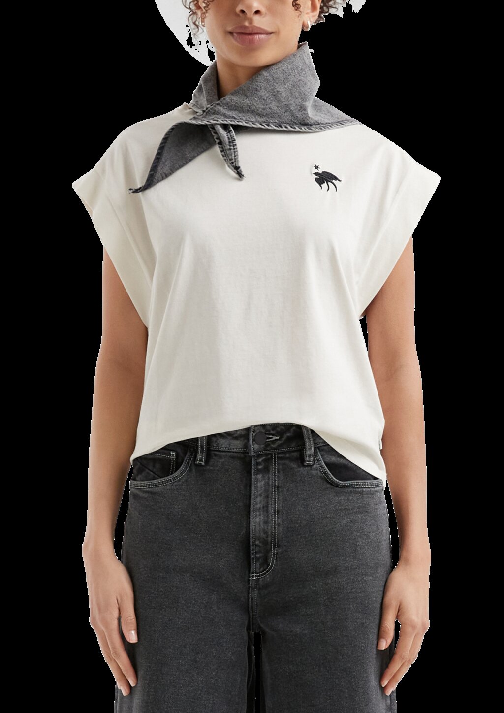 T-Shirt mit überschnittenen Schultern und Stickerei