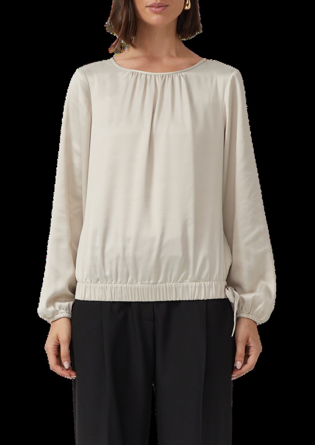 Satin-Bluse mit Binde-Detail am Saum