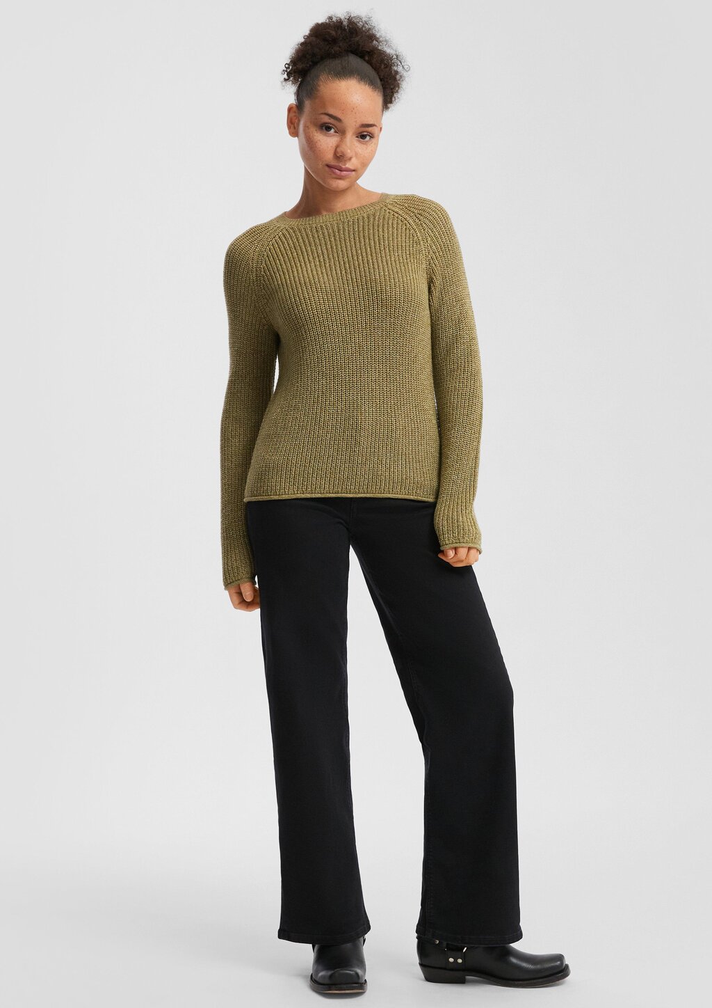 Melierter Strickpullover mit Raglanärmeln