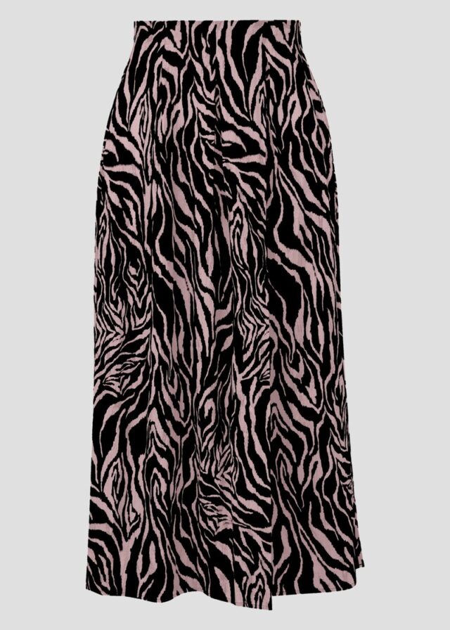 Gemusterter Midi-Rock mit Bundfalten