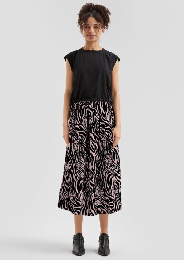 Gemusterter Midi-Rock mit Bundfalten