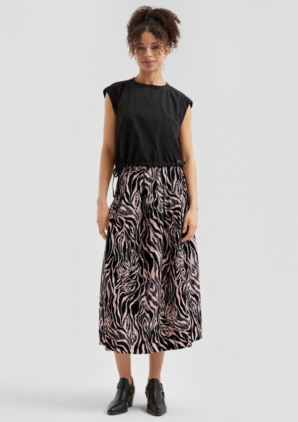 Gemusterter Midi-Rock mit Bundfalten