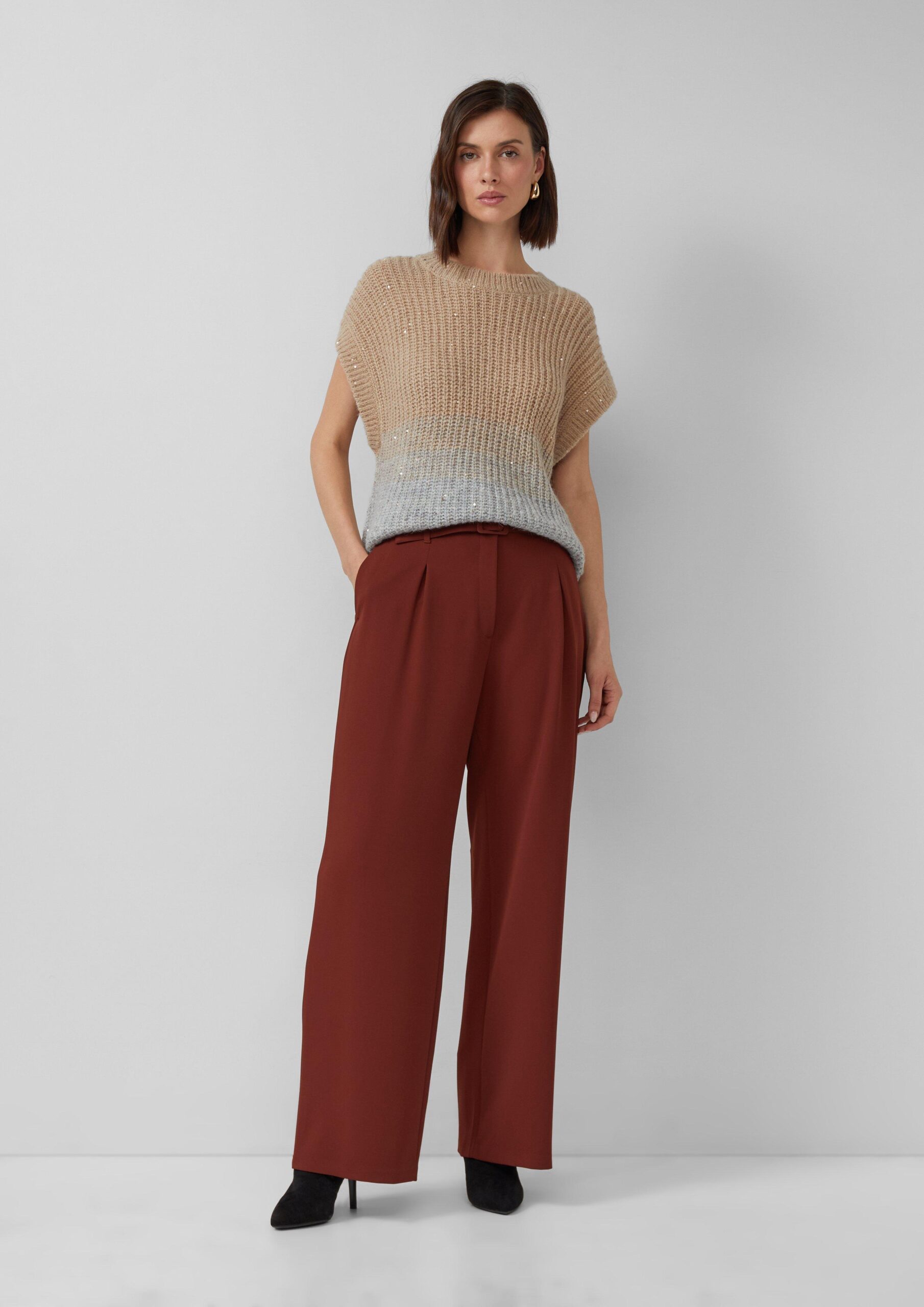 Twill-Hose mit Gürtel und High Rise