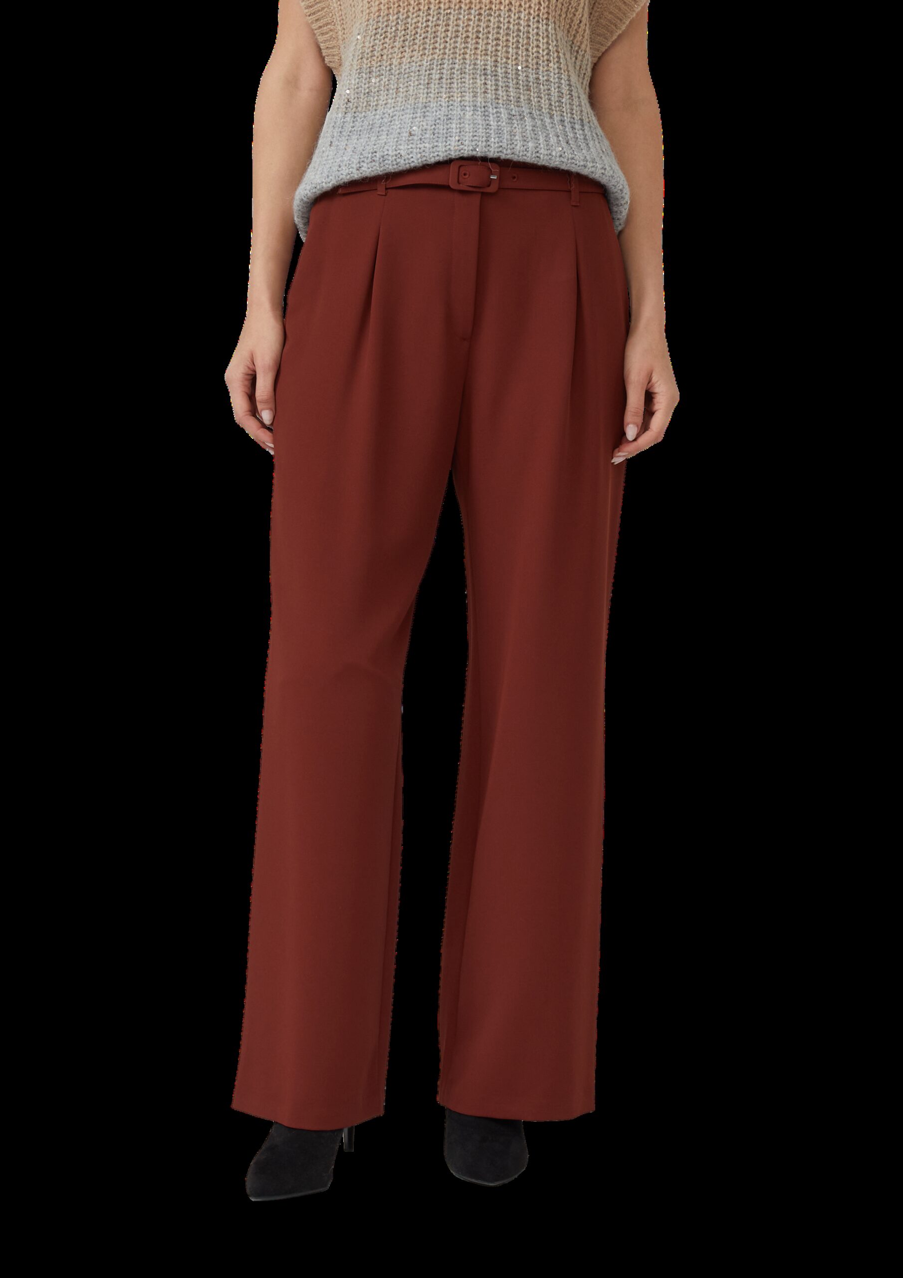 Twill-Hose mit Gürtel und High Rise