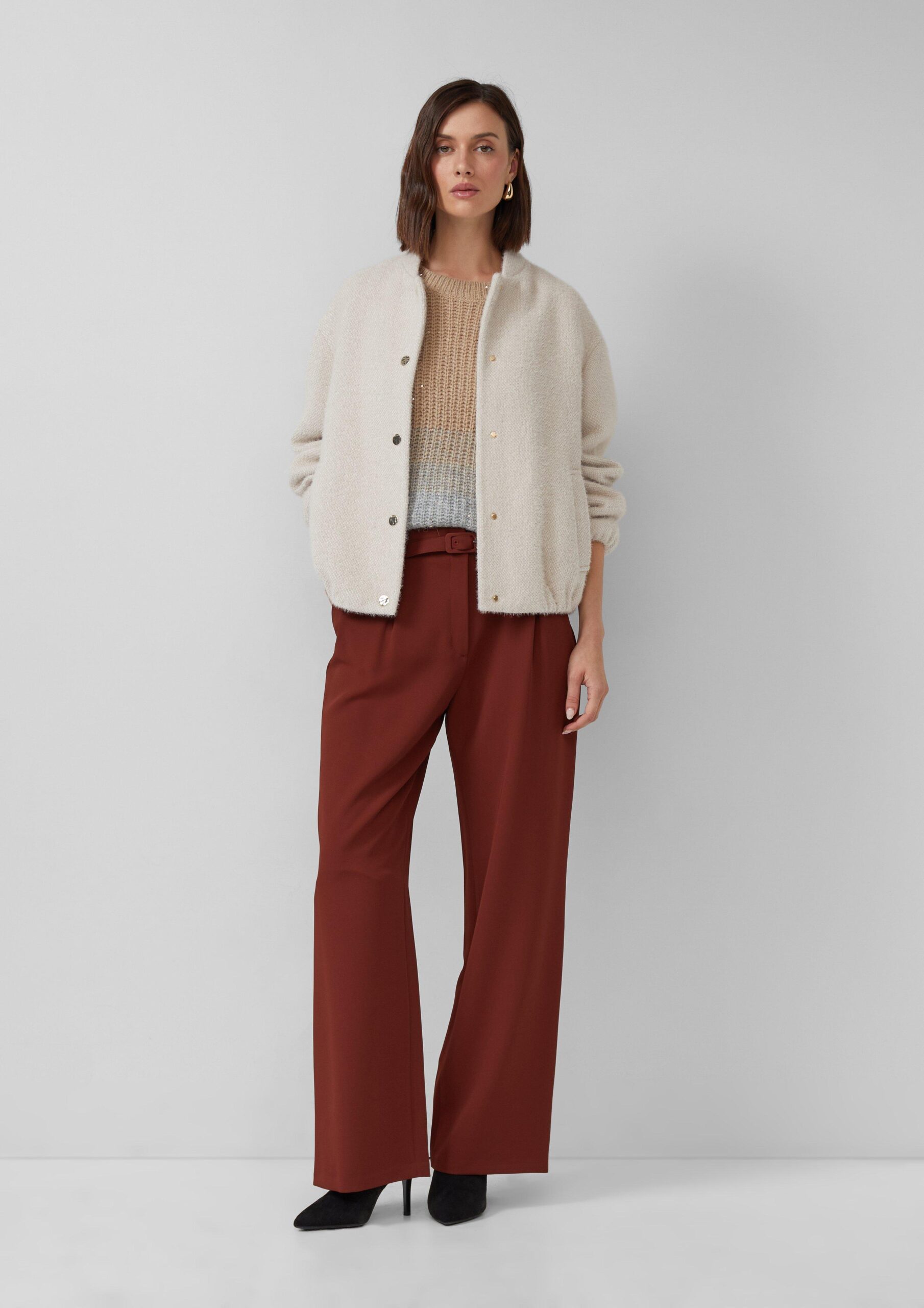 Twill-Hose mit Gürtel und High Rise