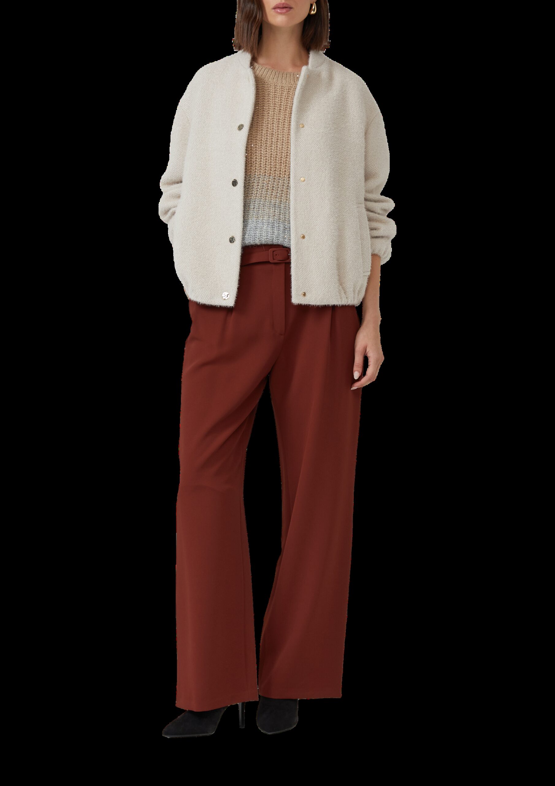 Twill-Hose mit Gürtel und High Rise