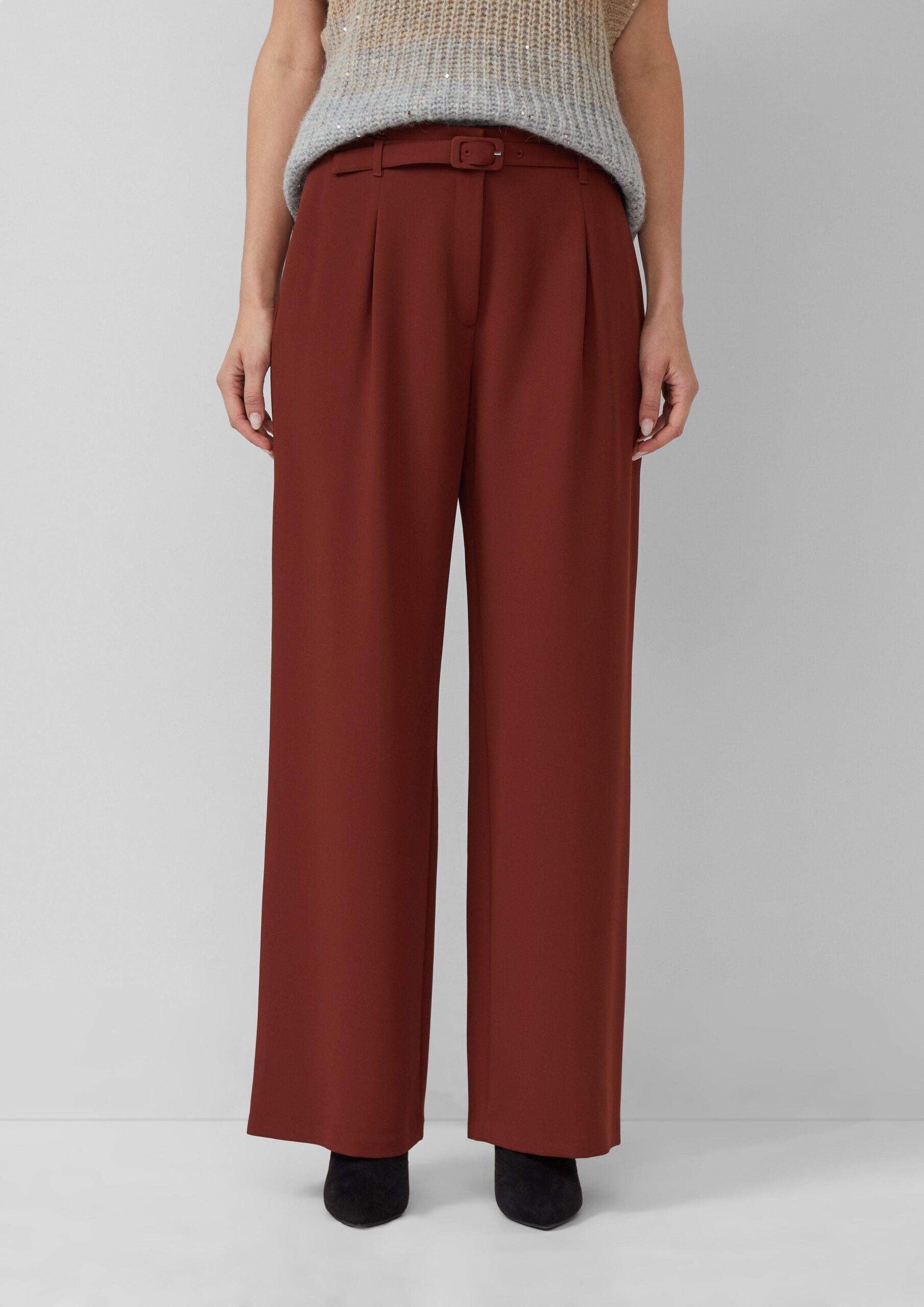 Twill-Hose mit Gürtel und High Rise